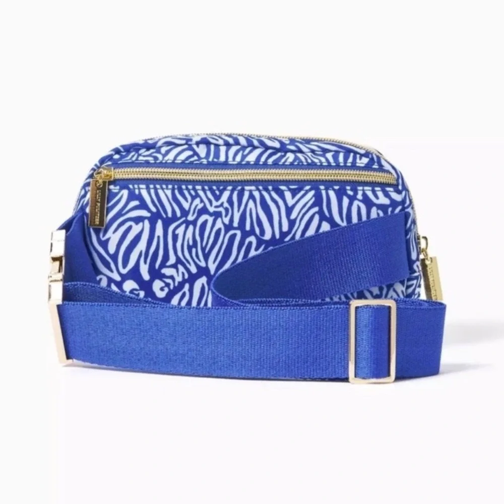 Lilly Pulitzer Jeanie Belt Bag Women OS Blue White NWT Zebra Print Fanny Pack - Picture 3 of 10